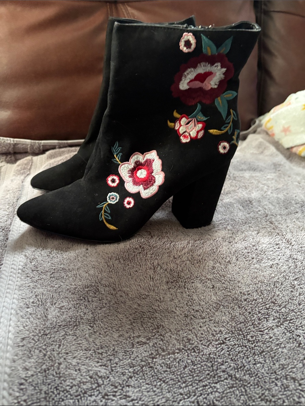 Express Black Embroidered Floral Ankle Boots